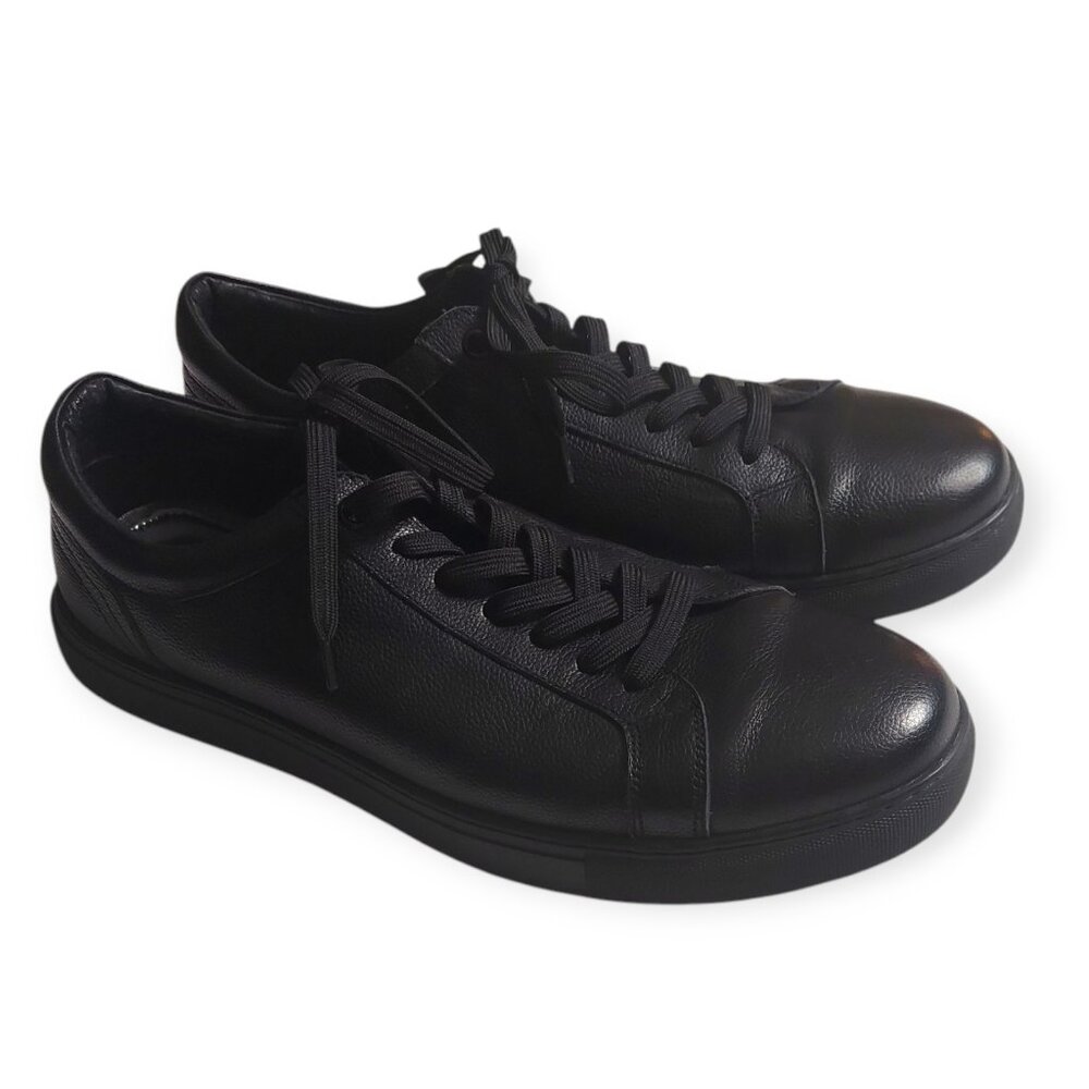Zanzara Black Leather Sneakers Mens 11.5 ZZ1673L Low Top Lace up Shoes